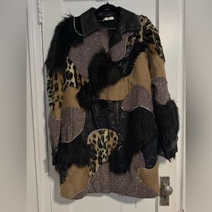 AREA Fabienne Leopard Patchwork Trench Coat - Black, Brown, Tan